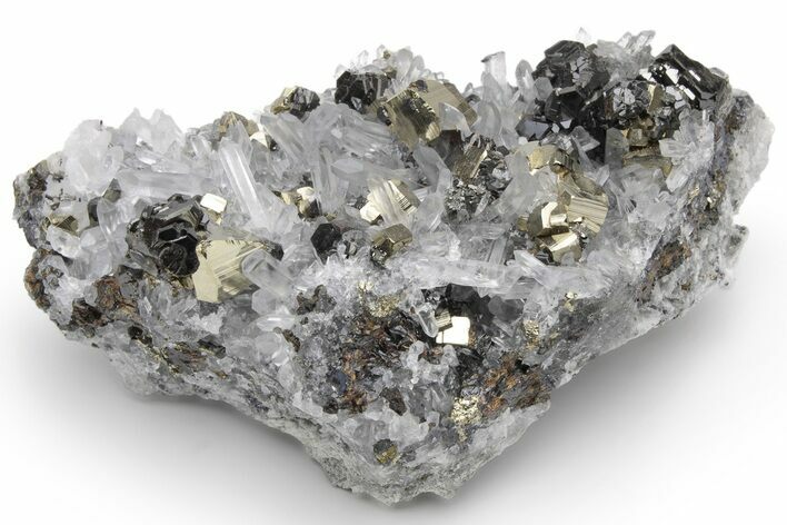 Gleaming Pyrite and Sphalerite (Marmatite) on Quartz - Peru #233430